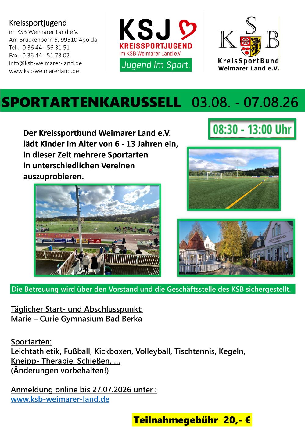 Flyer Sportartenkarussell Bad Berka 2026